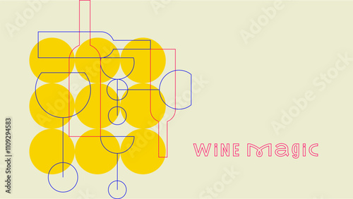 A minimalistic wine banner featuring bold outlines of bottles and glasses against a vibrant backdrop, highlighting creative design elements. 