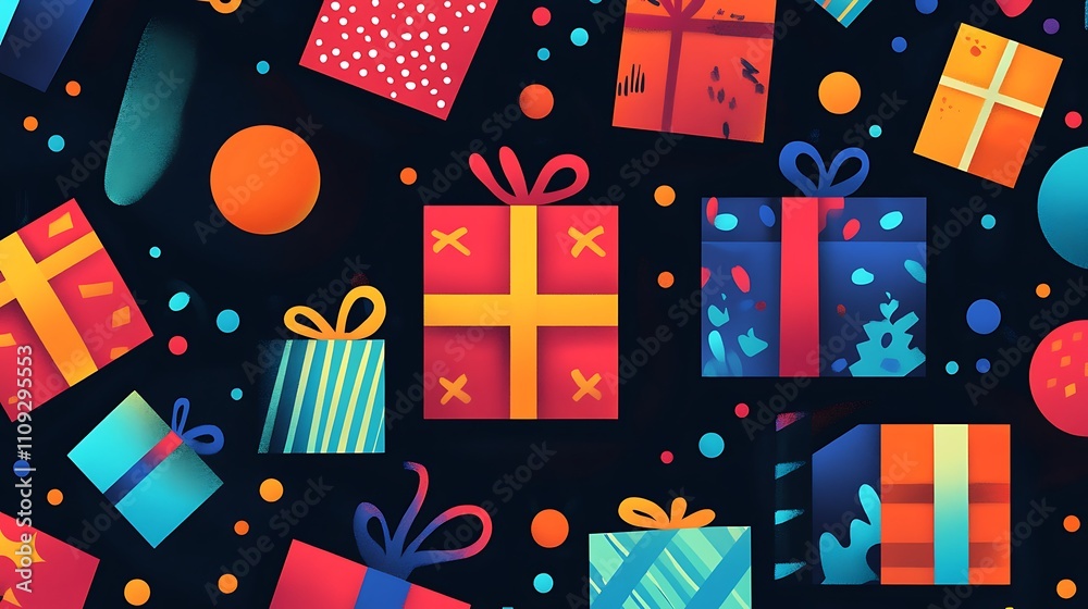 Obraz premium Patterns of abstract gifts and holiday cheer in vibrant designs