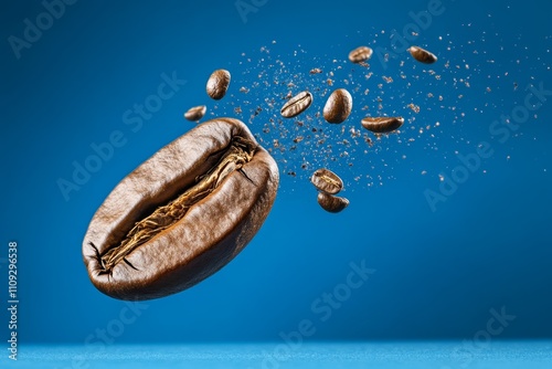 A detailed illustration of a coffee bean splitting open, revealing vibrant, swirling patterns inside photo