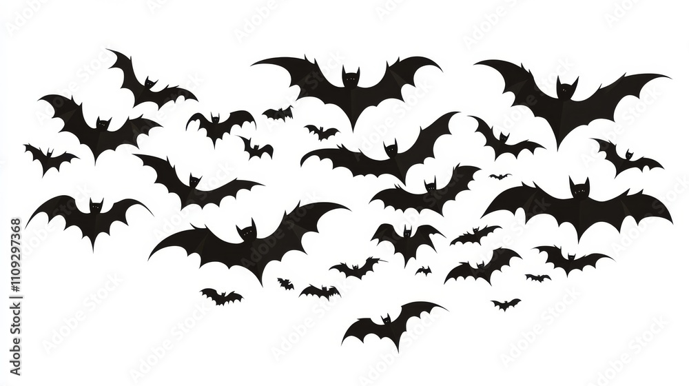 Bats soar over white, spooky Halloween decor Bats soar over white, spooky Halloween decor