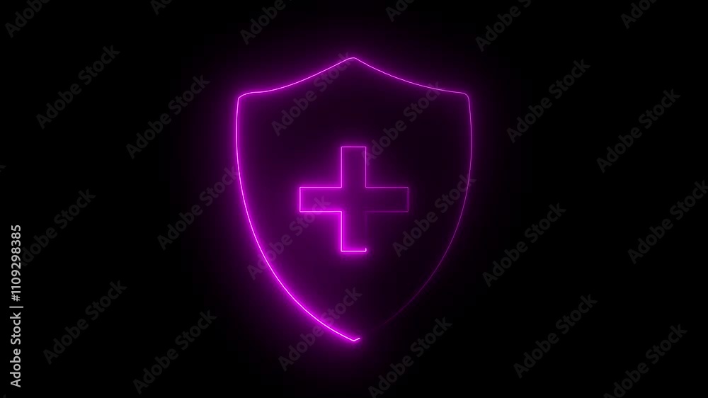 health shield neon icon animated protective shield lock barrier health guard bacteria icon. Bright neon security neon frame with tones on isolated black background. health shield neon icon animated protective shield lock barrier health guard bacteria icon. Bright neon security neon frame with tones on isolated black background.