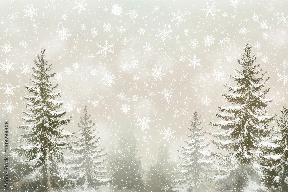 Obraz premium Snowy fir trees in winter landscape.