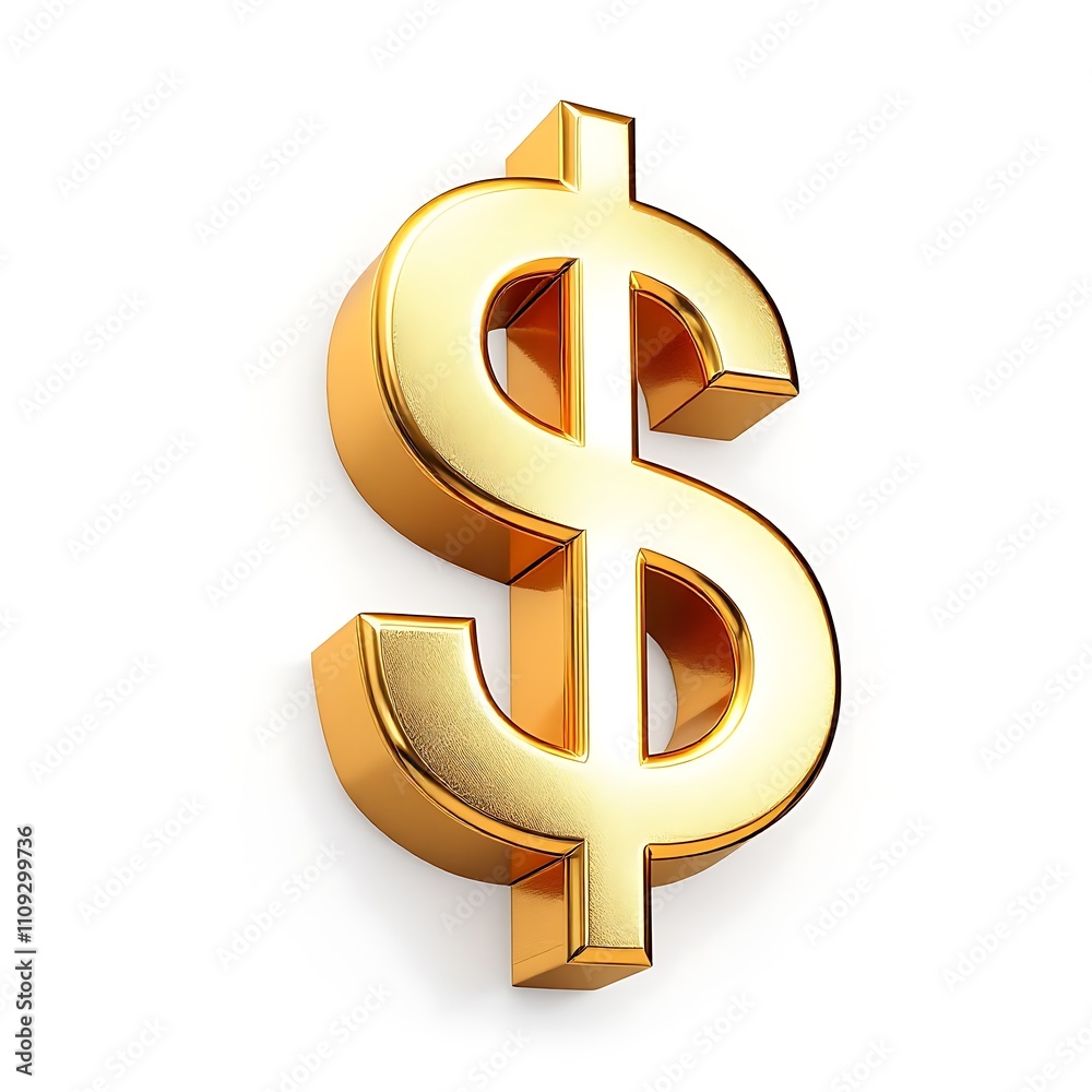 3D Render Gold dollar sign. US dollar currency symbol isolated on a white background 3D Render Gold dollar sign. US dollar currency symbol isolated on a white background