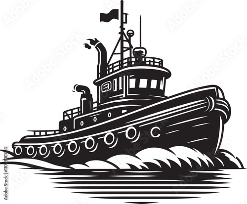 Tug boat ship silhouette vector illustration isolated on a white background