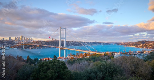 Panorama of Bosphorus bridge in Istanbul city, Turkey