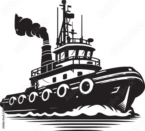 Tug boat ship silhouette vector illustration isolated on a white background