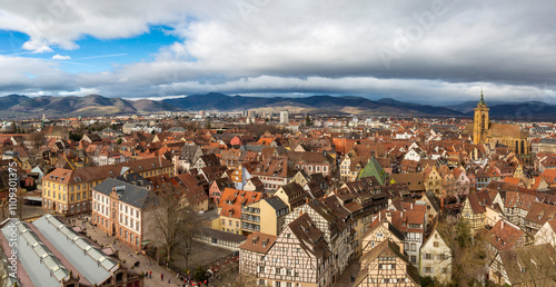 Aerial view of Colmar city during Christmas holidays