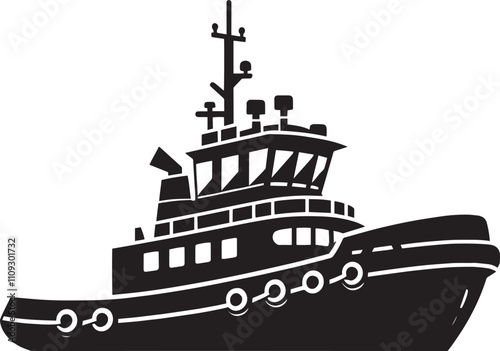 Tug boat ship silhouette vector illustration isolated on a white background