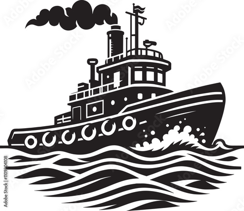 Tug boat ship silhouette vector illustration isolated on a white background