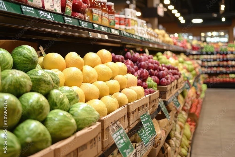 Obraz premium A fruit and vegetable section of a grocery store