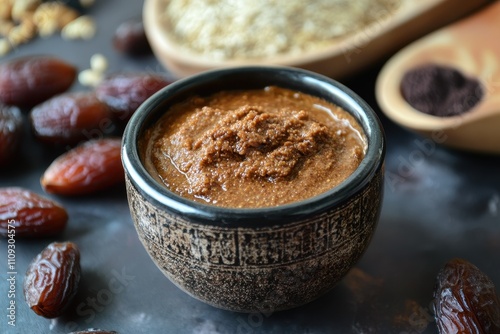 Crushed paste of tamarind chutney with dates photo