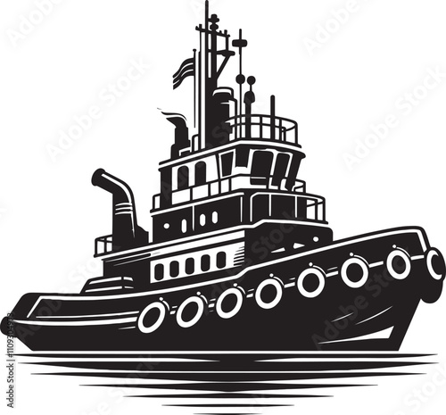 Tug boat ship silhouette vector illustration isolated on a white background
