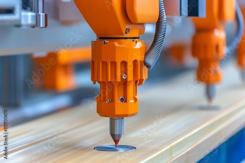 A row of industrial CNC machines working simultaneously in a large-scale production facility photo