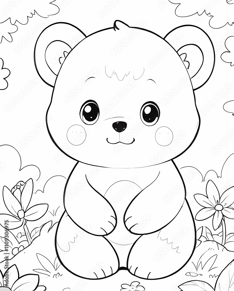 Fototapeta premium Sweet and Playful Chibi Bear Line Drawing for Kids to Color with Simple and Bold Outlines