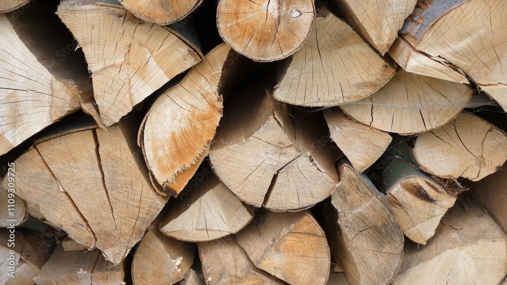 Naklejka premium Firewood logs chopped logs for heating close-up Pile of logs Cut timber