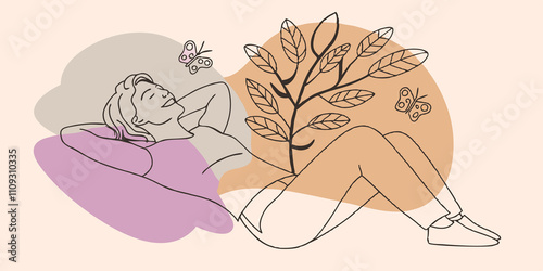Natures Symphony One person reclines back on their elbows eyes closed and a content smile on their face simply soaking in the harmonious sounds of nature. They can hear the whisper