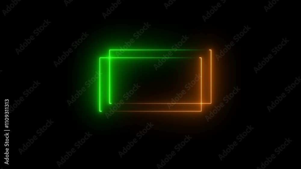 Glowing green brown color neon light double rectangle frame animation on black background. 4k video Glowing green brown color neon light double rectangle frame animation on black background. 4k video