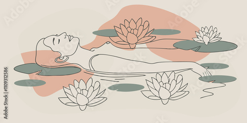Wallpaper Mural Water Lilies A closeup of the person floating amidst delicate water lilies. Pink and white flowers bloom around them creating a vibrant contrast to the tranquil water enhancing the Torontodigital.ca