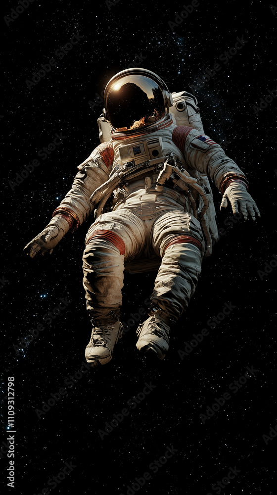 Fototapeta premium Mobile phone wallpaper: astronaut floating in space, black background
