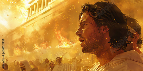 Two Witnesses: The Testimony of God's Witnesses in the End Times - Visualize a scene where two witnesses proclaim God's truth and judgment in the midst of tribulation, ultimately being martyred