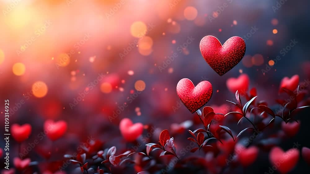 Valentines day background banner - abstract panorama background with red hearts