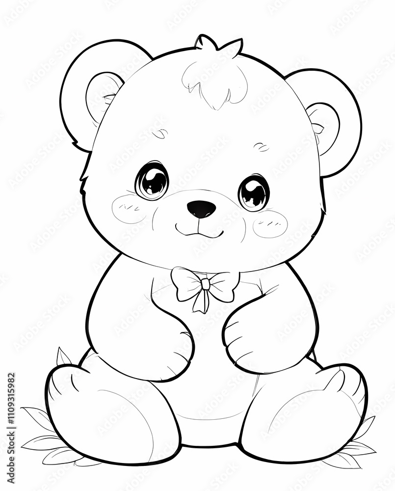 Obraz premium Sweet and Fun Chibi Bear Line Art Coloring Page for Kids with Simple Outlines and Cute Details