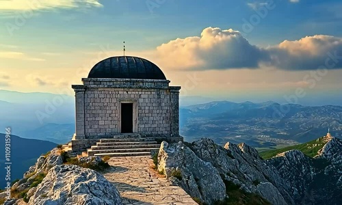 Njegos Mausoleum standing proudly at the summit of Mount Lovcen, Montenegro.