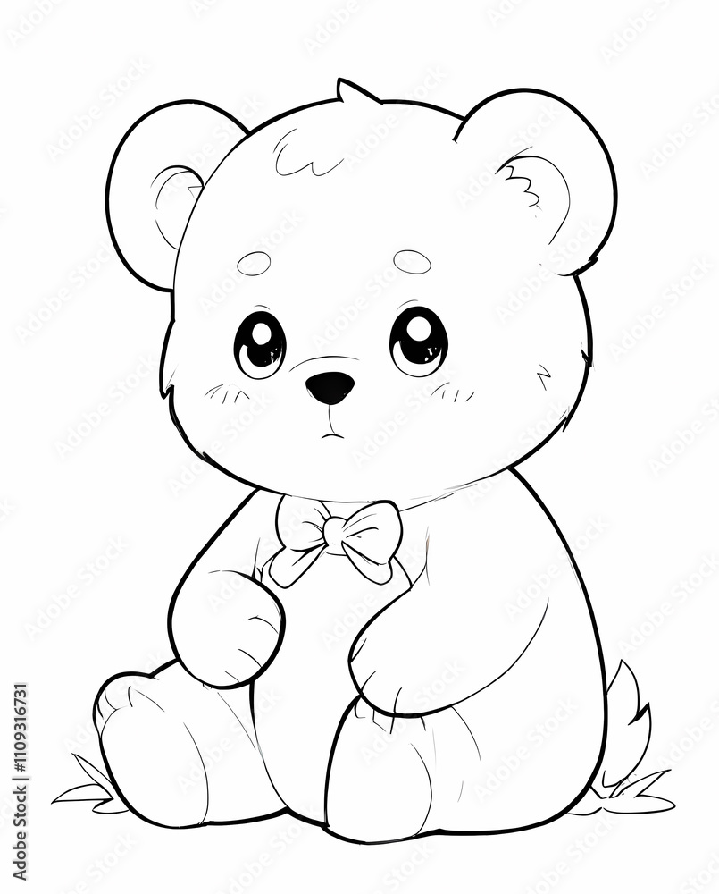 Obraz premium Cute Chibi Bear Coloring Page for Kids with Playful Ears and Fun Features to Color