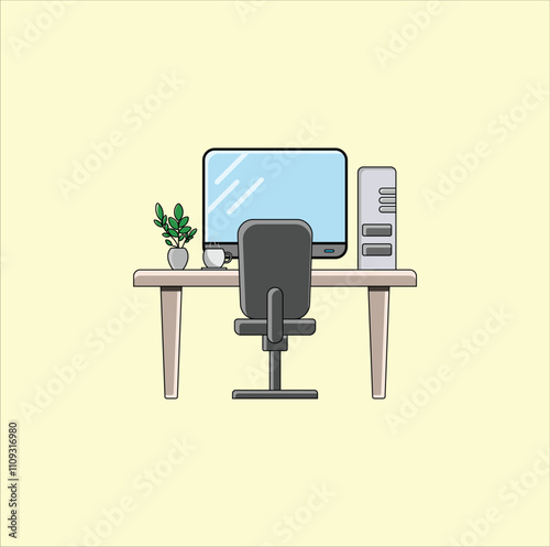 Office workstation modern desk table ergonomic. Vector illustration design. Eps 10