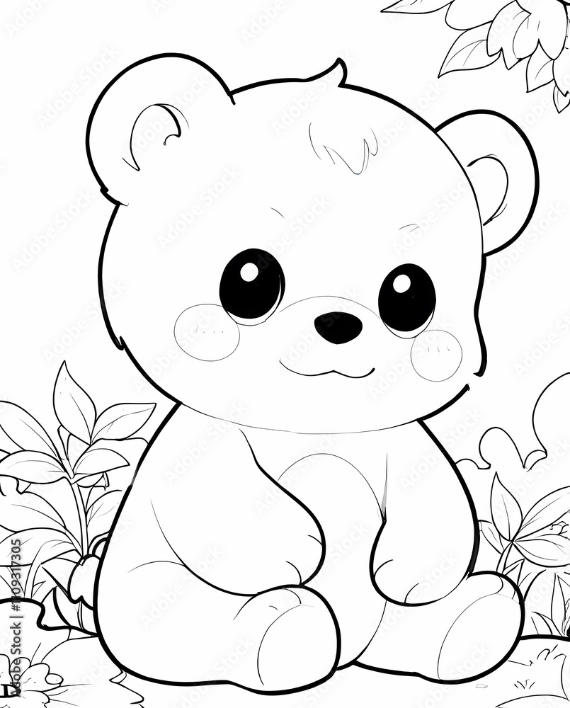 Obraz premium Fun and Sweet Chibi Bear Line Art Page for Kids Featuring Playful Features and Easy-to-Follow Lines