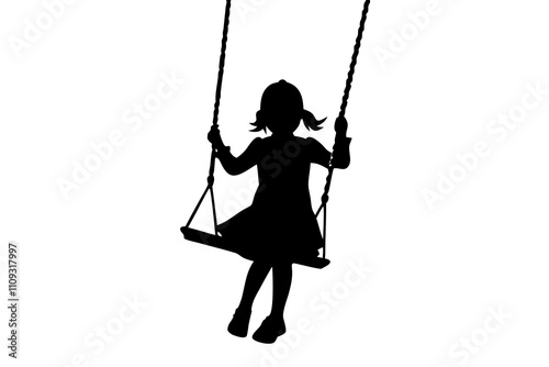 little girl swinging silhouette vector.