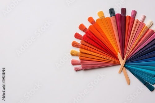 A playful 2D drawing of CMYK swatch strips, laid out in a fan shape on a white canvas photo