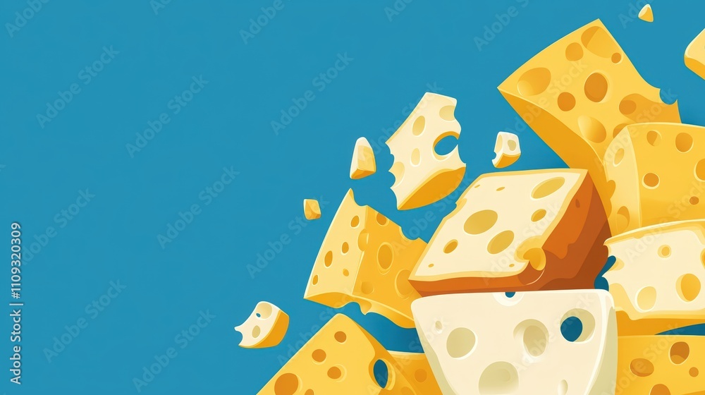cheese in different shapes on a blue color background. cheese lovers day cheese in different shapes on a blue color background. cheese lovers day