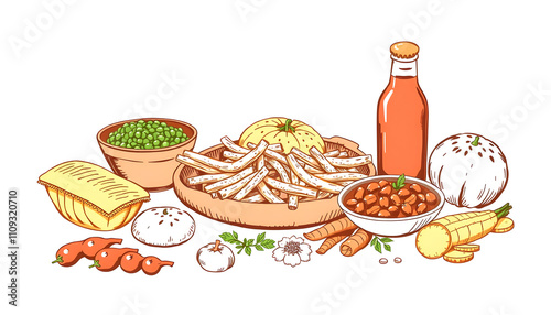 Arabic and Middle Eastern food with a white accent, png photo