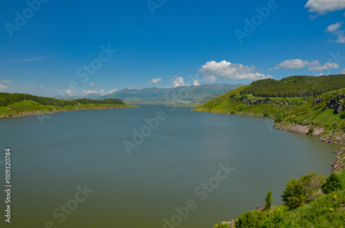 Aparan reservoir and Tsaghkunyats mountain range scenic view from Jrambar, Armenia photo