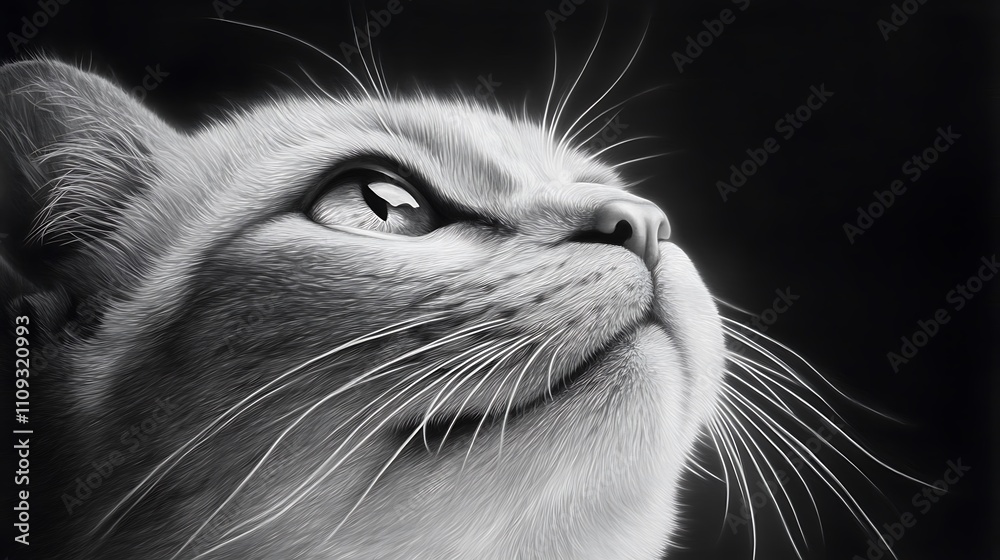 A close-up of a cat's face, showcasing its expressive features and whiskers against a dark background. A close-up of a cat's face, showcasing its expressive features and whiskers against a dark background.