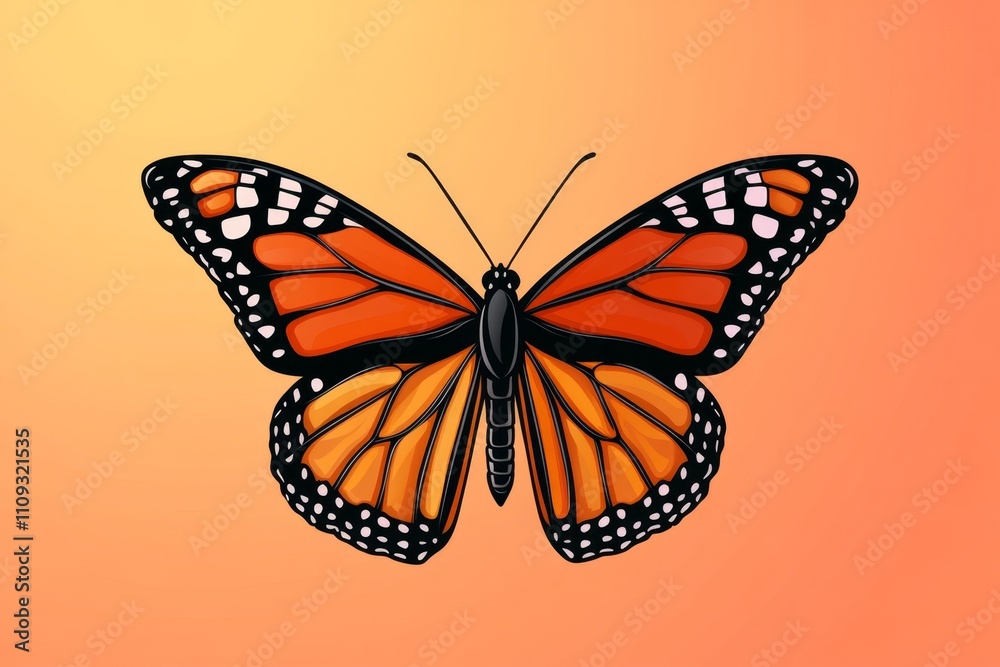 Obraz premium A single black outline of a butterfly, with soft gradient shading, placed on a minimalist background