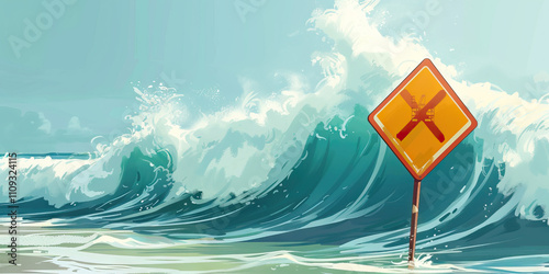 Tsunami Alert: Understanding and Responding to Coastal Threats - Imagine a warning sign indicating a tsunami alert, urging coastal residents to seek higher ground to avoid the incoming wave