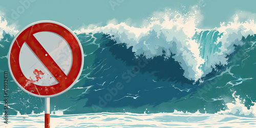 Tsunami Alert: Understanding and Responding to Coastal Threats - Imagine a warning sign indicating a tsunami alert, urging coastal residents to seek higher ground to avoid the incoming wave