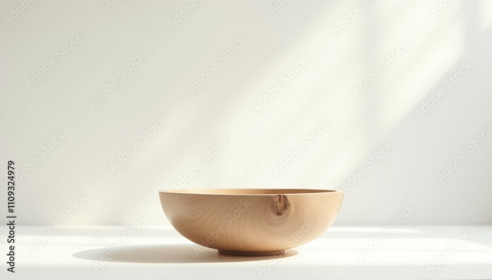 A light beige wooden bowl sits on a white surface bathed in soft sunlight. A light beige wooden bowl sits on a white surface bathed in soft sunlight.