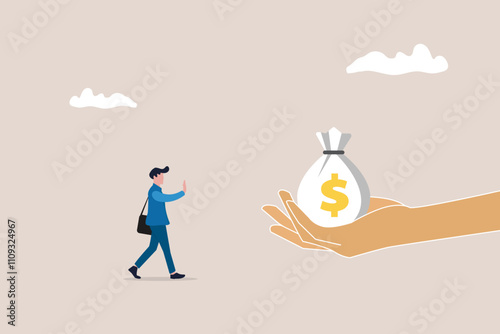 Man refuse money. concept of Stop corruption, anti bribery