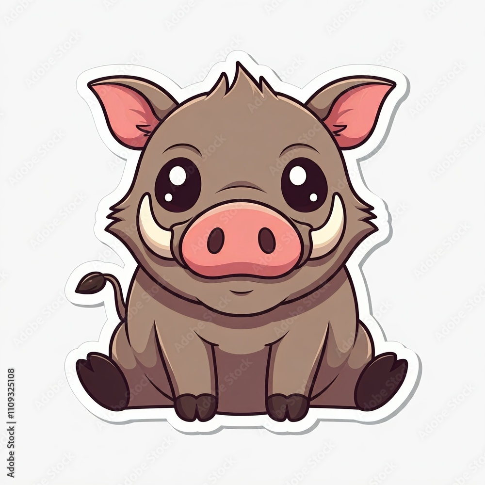 Adorable chibi warthog with tiny tusks and a mischievous grin, sitting in a fun sticker design.
Adorable chibi warthog with tiny tusks and a mischievous grin, sitting in a fun sticker design.