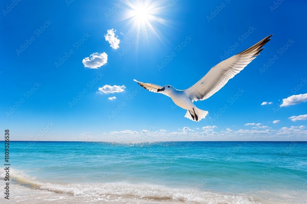 Fototapeta premium An albatross soaring effortlessly above the waves in a wide expanse of ocean