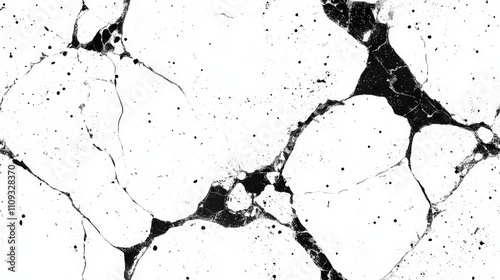 Seamless black and white abstract pattern featuring dots cracks and dust texture for printing and design