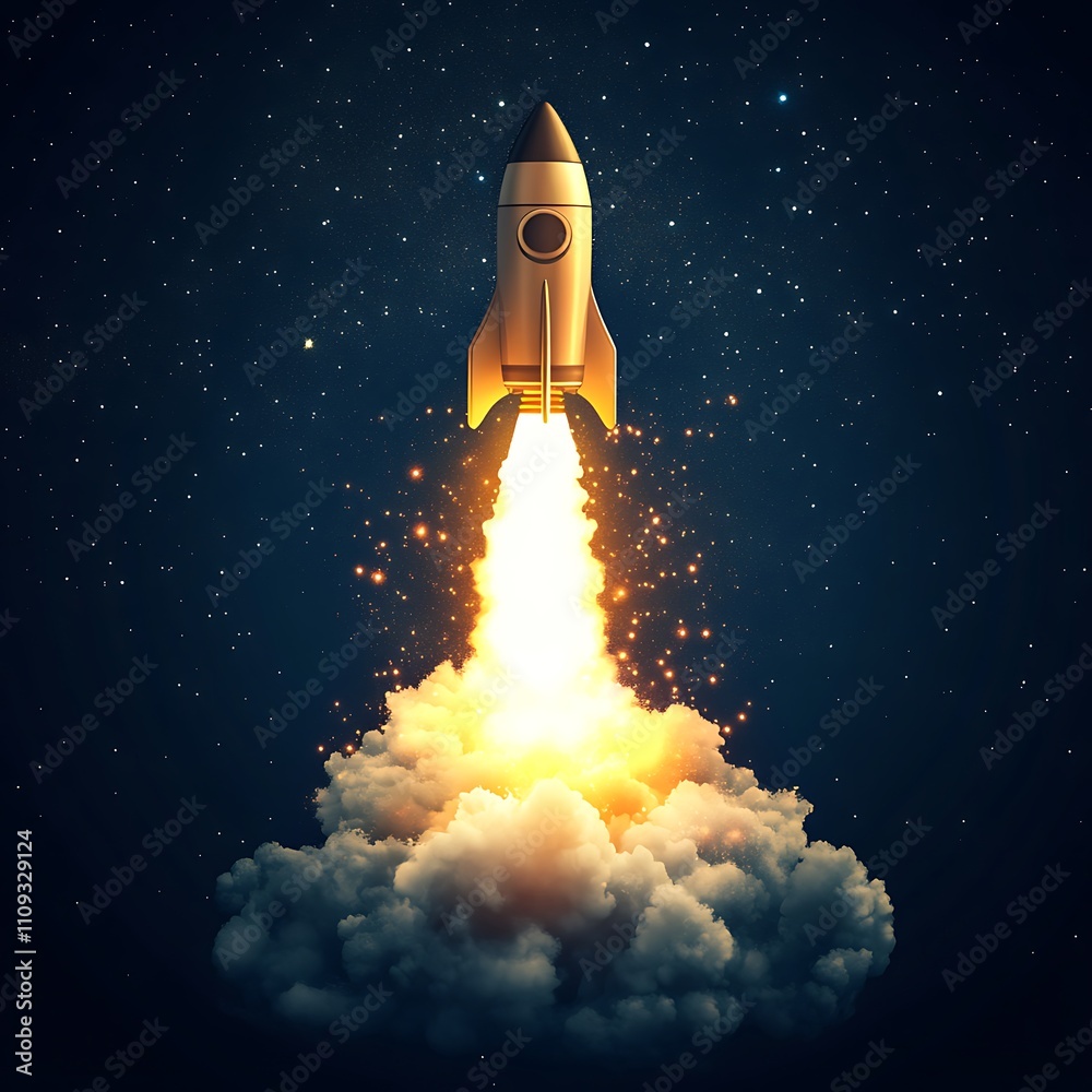 Creative digital light bulb rocket ascending into space image Creative digital light bulb rocket ascending into space image