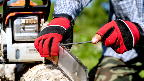 Photos Maste on sharpening chains sharpens cap on a chainsaw