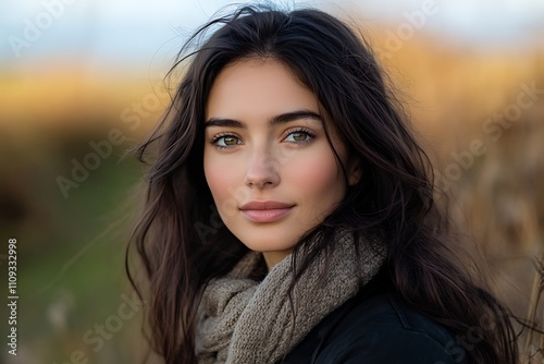 Autumnal Glow Close Up of Beautiful Woman with Healthy Skin