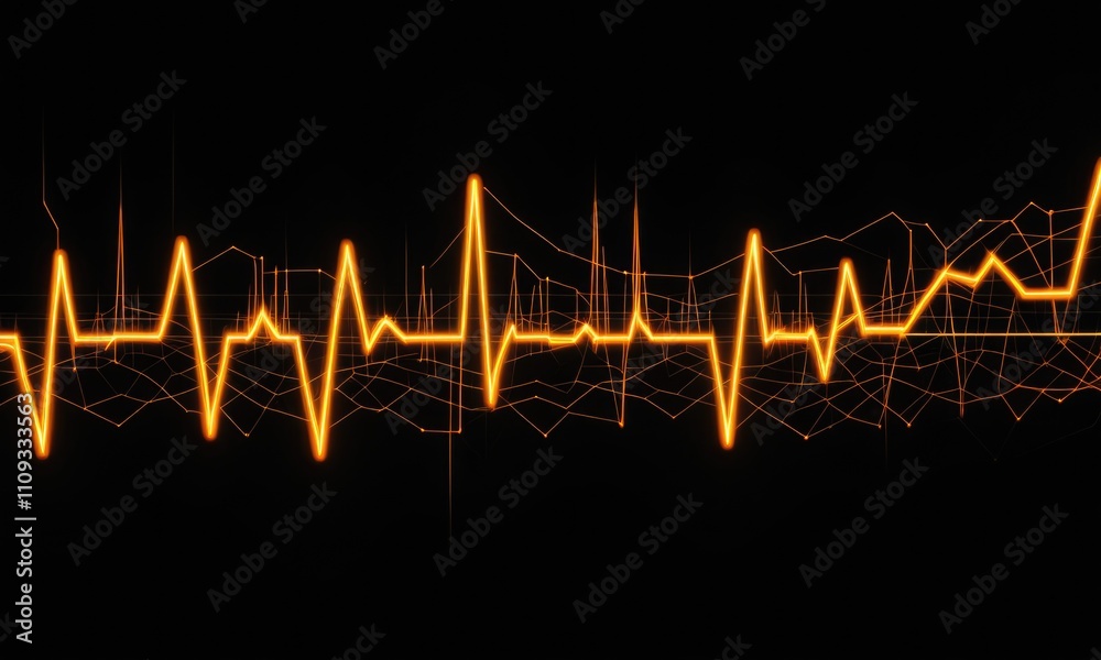 Obraz premium Glowing heartbeat waveform on black background