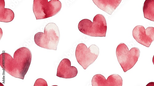 Seamless pattern featuring isolated red hearts on a crisp white background perfect for fabric design or digital prints