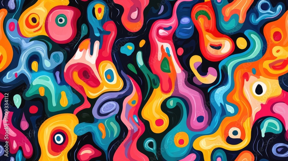 Fototapeta premium Colorful seamless pattern representing themes of perception and creativity ideal for modern art applications